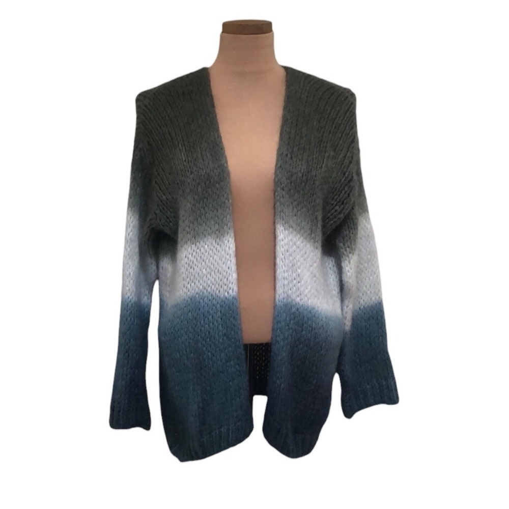 Scandal Italy Cardigan Sweater Size Medium Blue Green Striped Ombre
